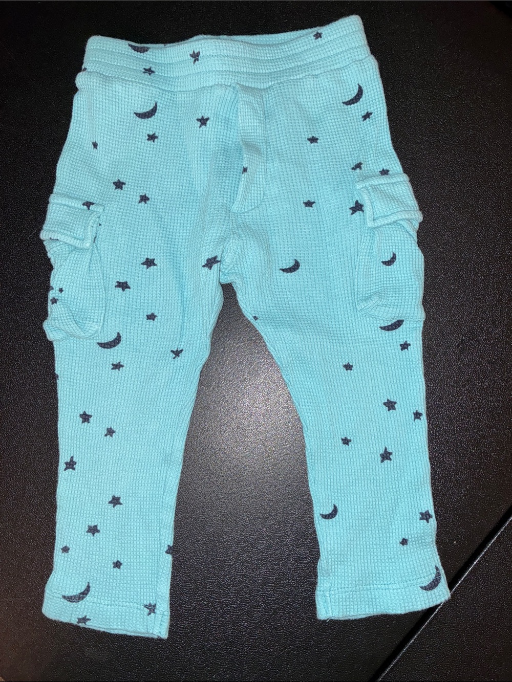 Kate Quinn Aqua Moon & Star Waffle Knit Bottoms 18-24 blue